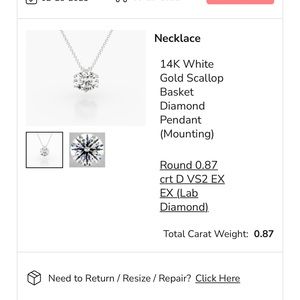 James Allen Lab Diamond Solitaire Necklace IGI certified